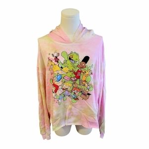 Nickelodeon Pink Green Tie Dye Character Cropped Hoodie Sweatshirt Size XXL